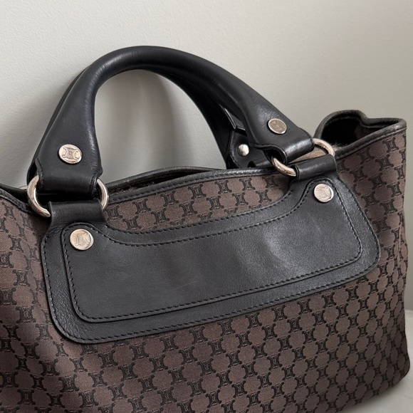 Celine Vintage CELINE Macadam Canvas Boogie Hand Bag Dark Brown Black Silver - Picture 7 of 13